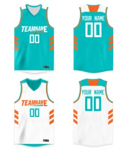 Custom Aqua White Double Side Tops Men/Boy Basketball Jersey