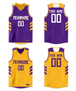 Custom Purple Yellow Double Side Tops Men/Boy Basketball Jersey