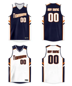 Custom Navy White-Orange Double Side Tops Men/Boy Basketball Jersey