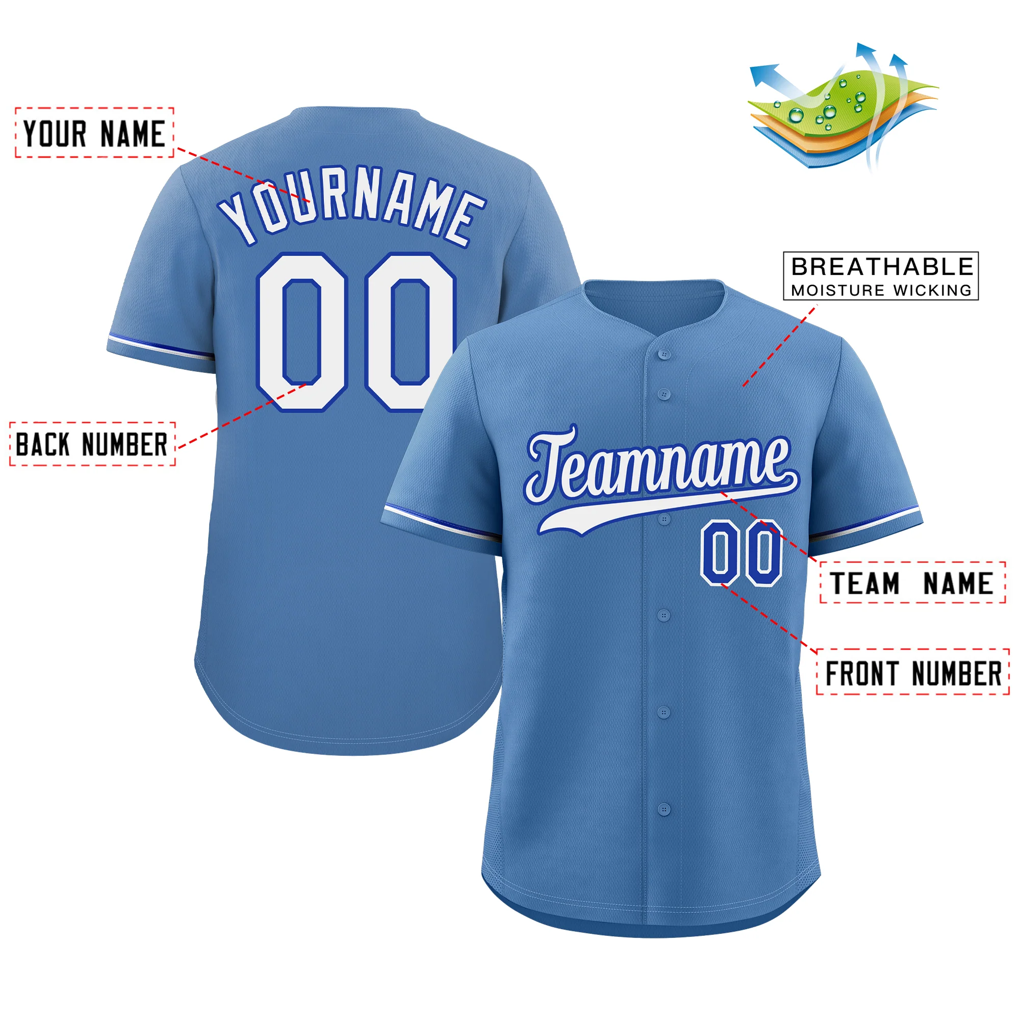 Custom Light Blue White-Navy Hook Classic Style Authentic Baseball Jersey - Image 2