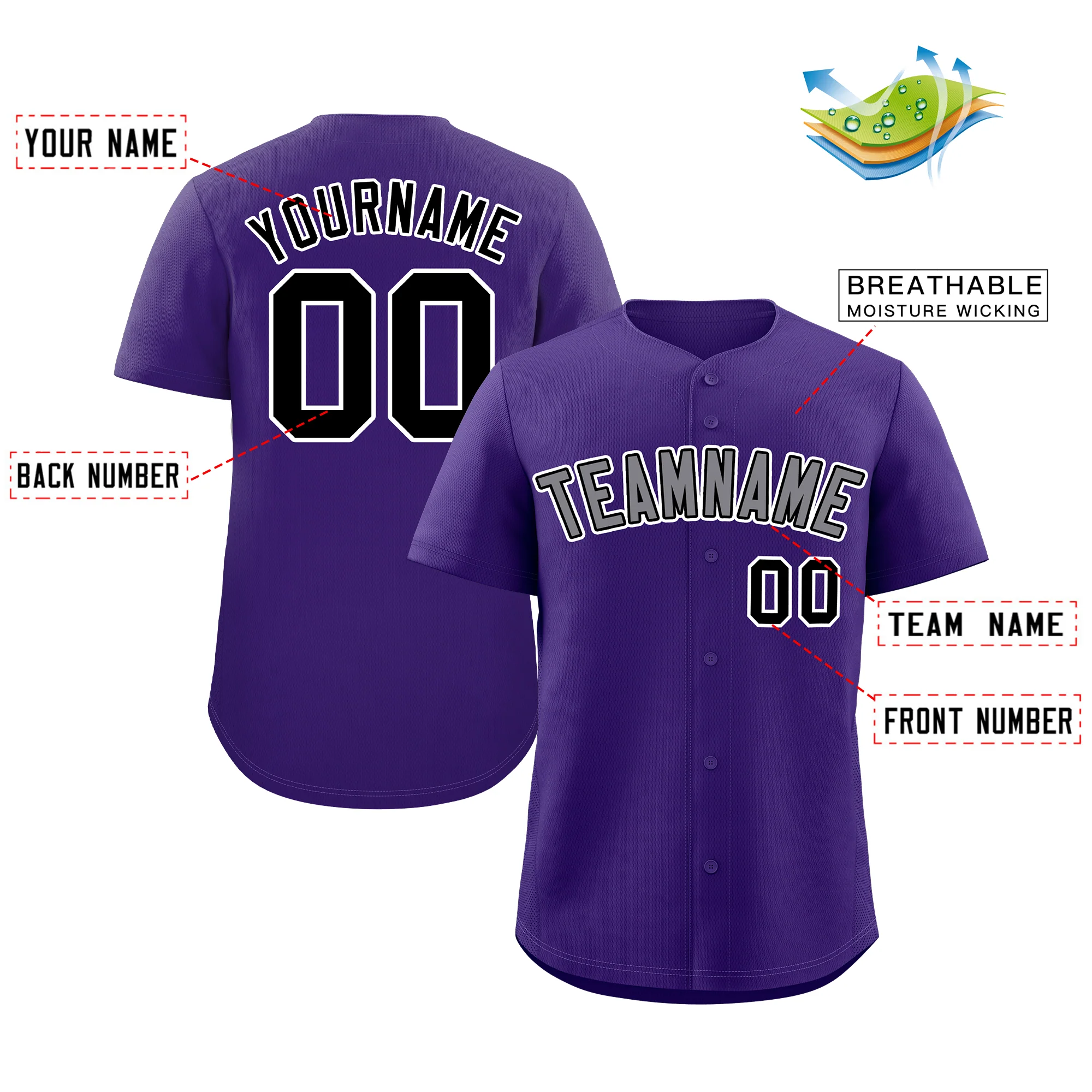Custom Purple Gray-White Classic Style Authentic Baseball Jersey - Image 2
