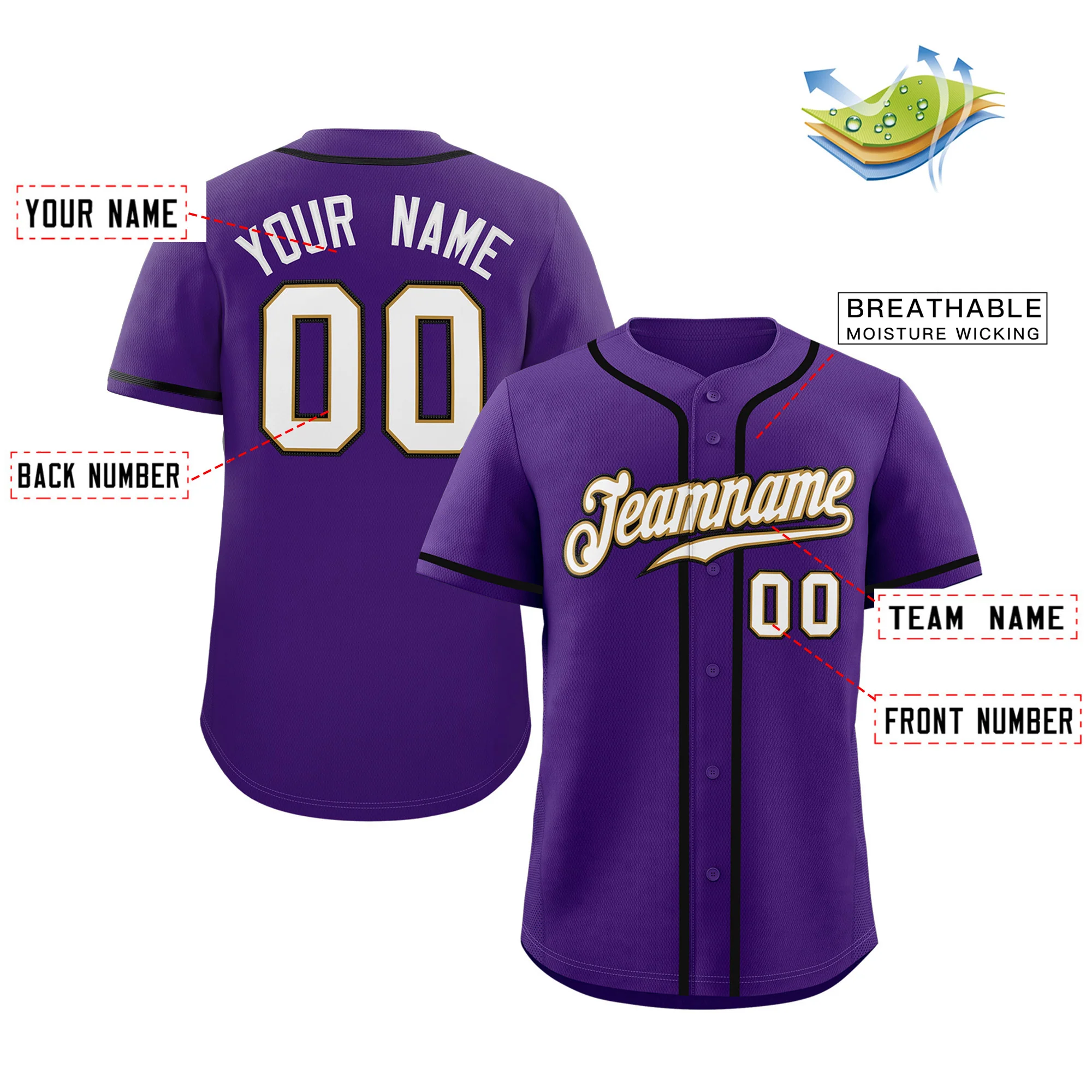 Custom Purple White-Black Classic Style Authentic Baseball Jersey - Image 2