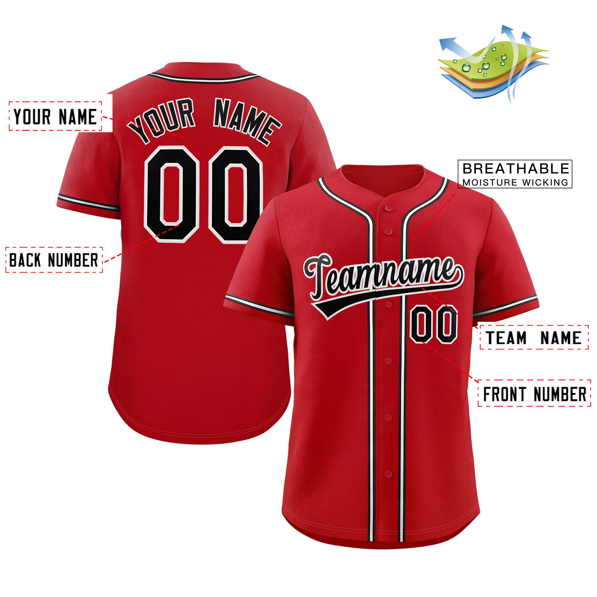 Custom Red Black-White Solider Classic Style Authentic Baseball Jersey - Image 4