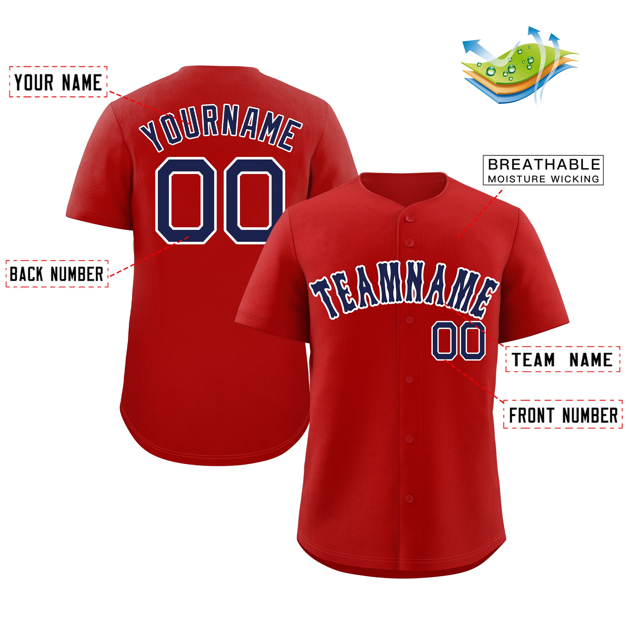 Custom Red Navy-White Classic Style Authentic Baseball Jersey - Image 2