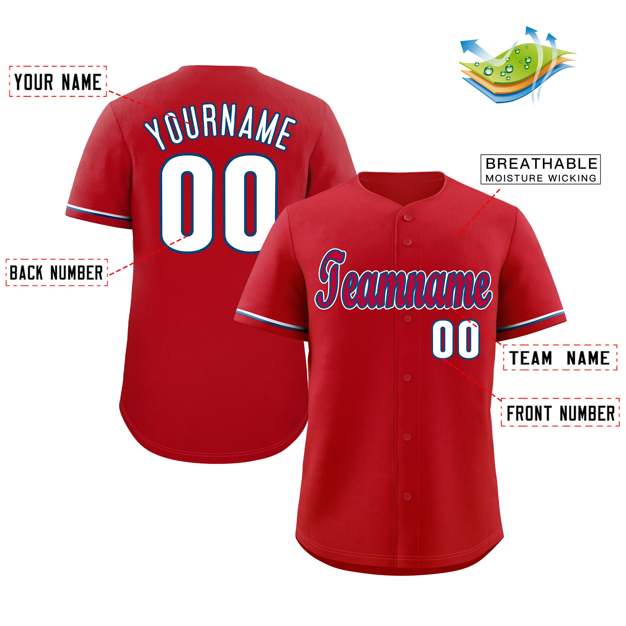 Custom Red Royal-White Classic Style Authentic Baseball Jersey - Image 3