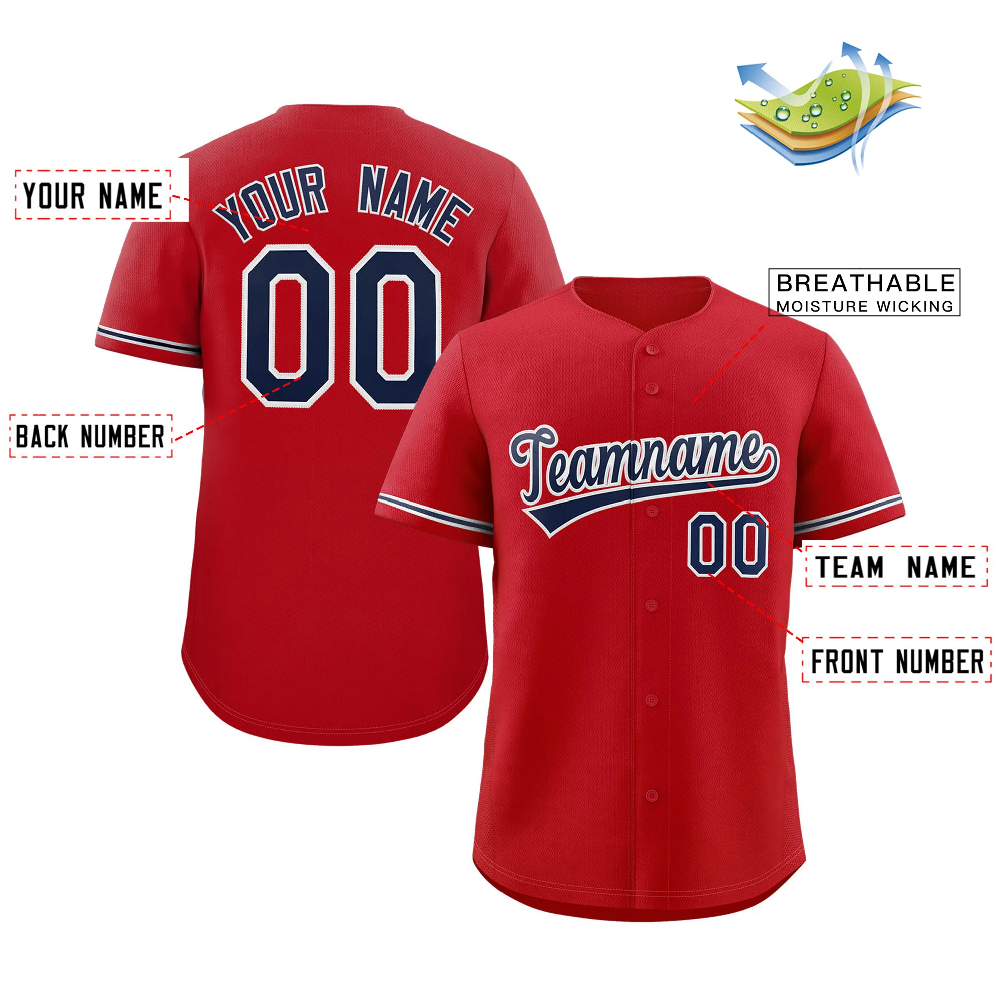 Custom Red Navy-White Solider Classic Style Authentic Baseball Jersey - Image 3