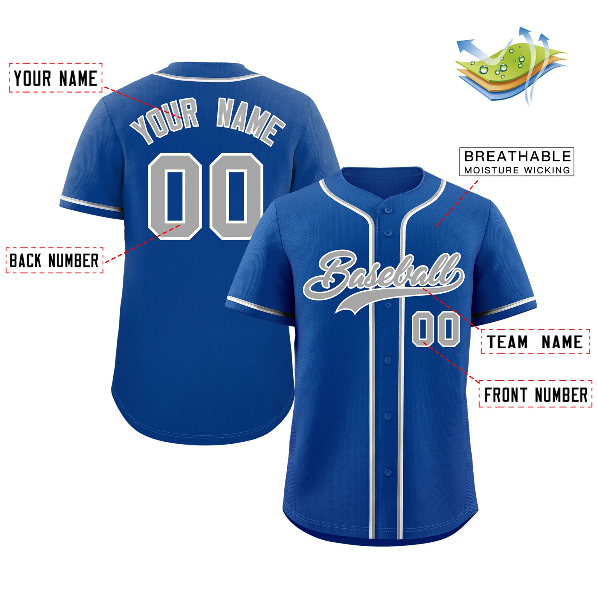Custom Royal Gray-White Classic Style Authentic Baseball Jersey - Image 2
