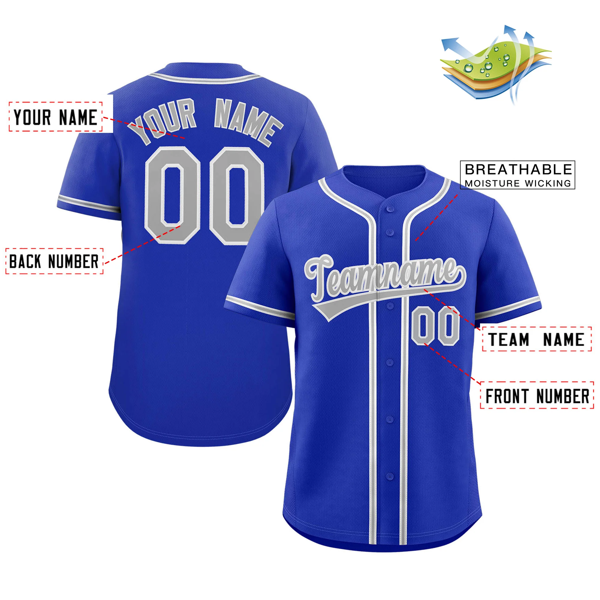 Custom Royal Gray-White Classic Style Authentic Baseball Jersey - Image 2