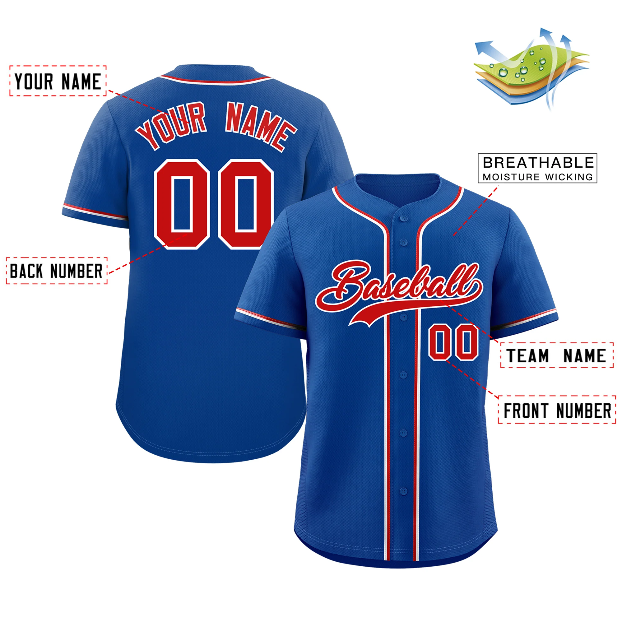 Custom Royal Red-White Classic Style Authentic Baseball Jersey - Image 2