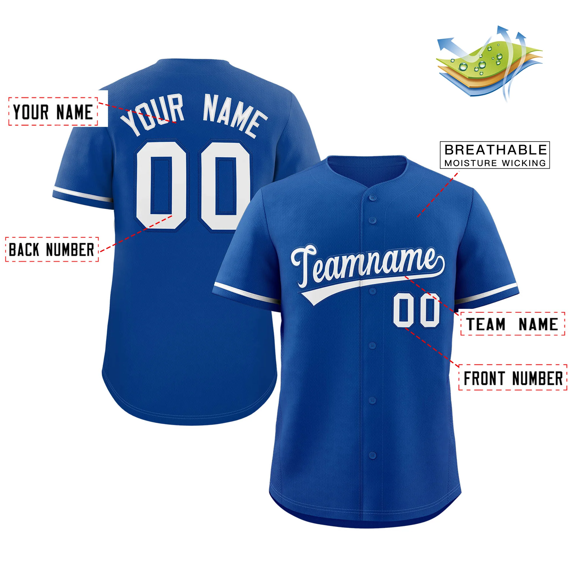 Custom Royal White Classic Style Authentic Baseball Jersey - Image 2