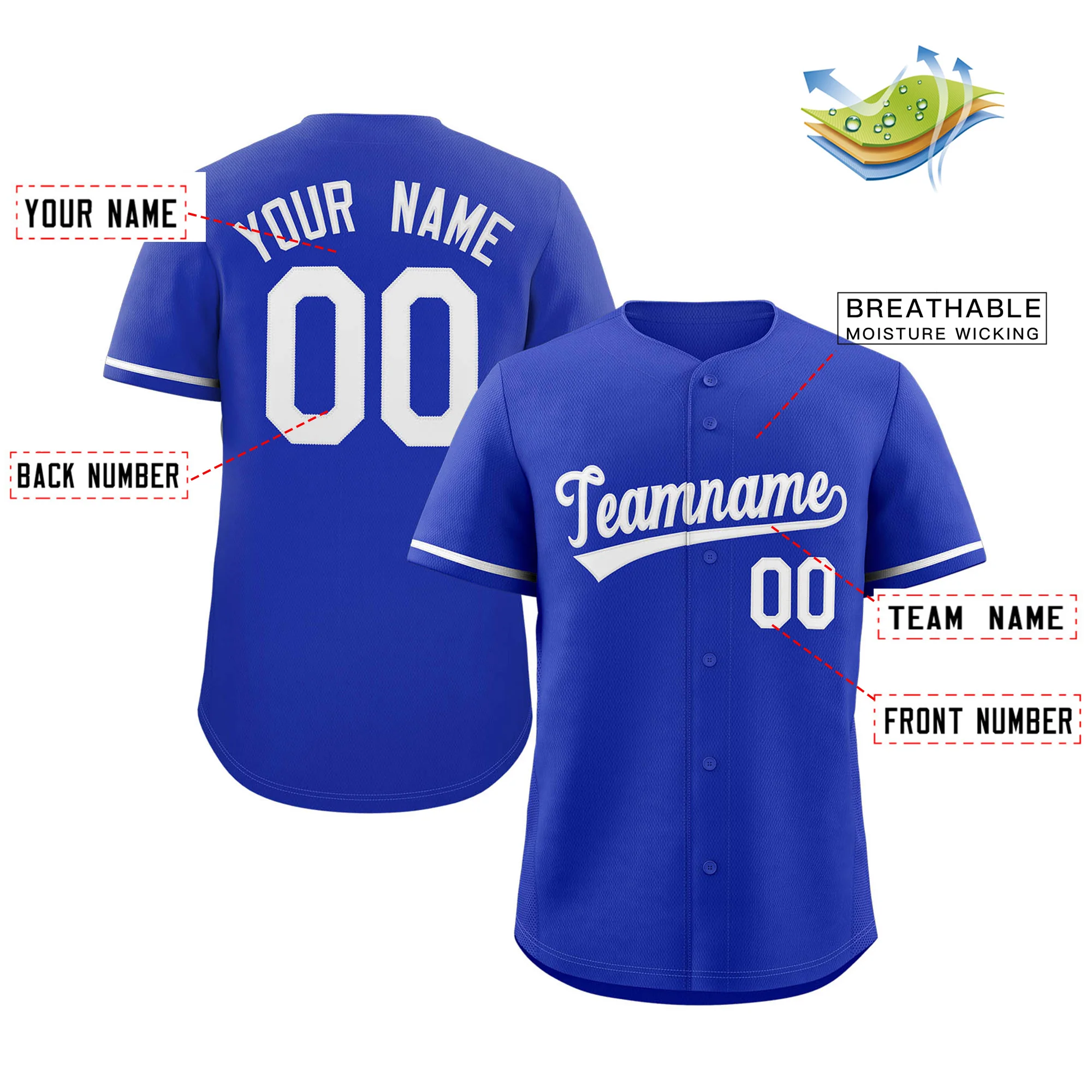 Custom Royal White Classic Style Authentic Baseball Jersey - Image 2