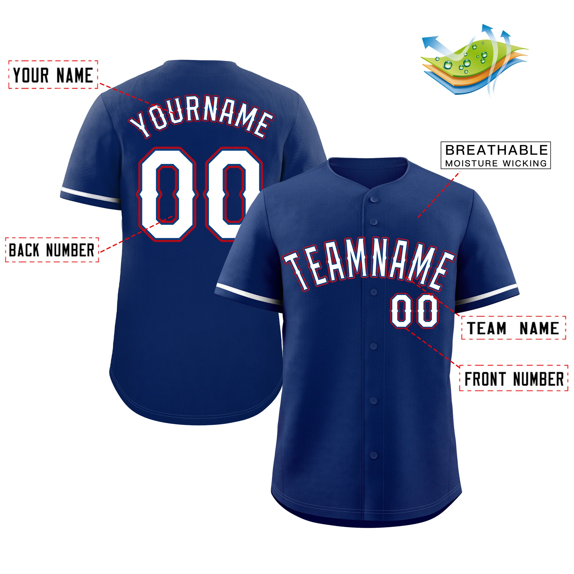 Custom Royal White-Red Classic Style Authentic Baseball Jersey - Image 3