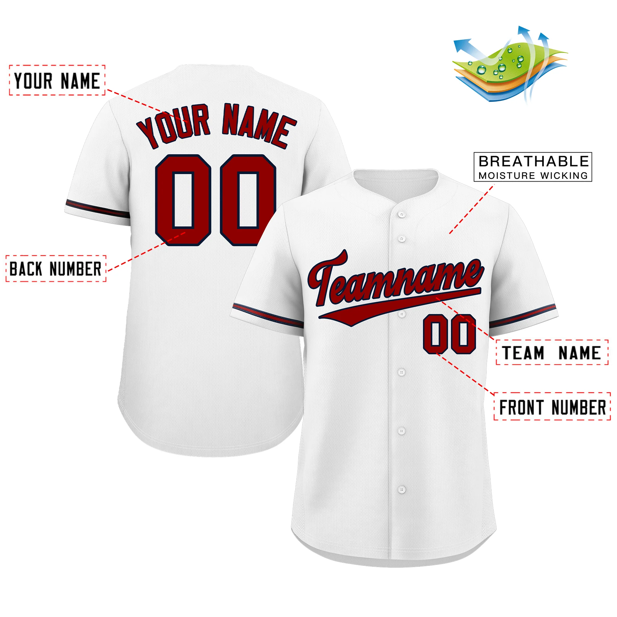 Custom White Red-Navy Classic Style Authentic Baseball Jersey - Image 2