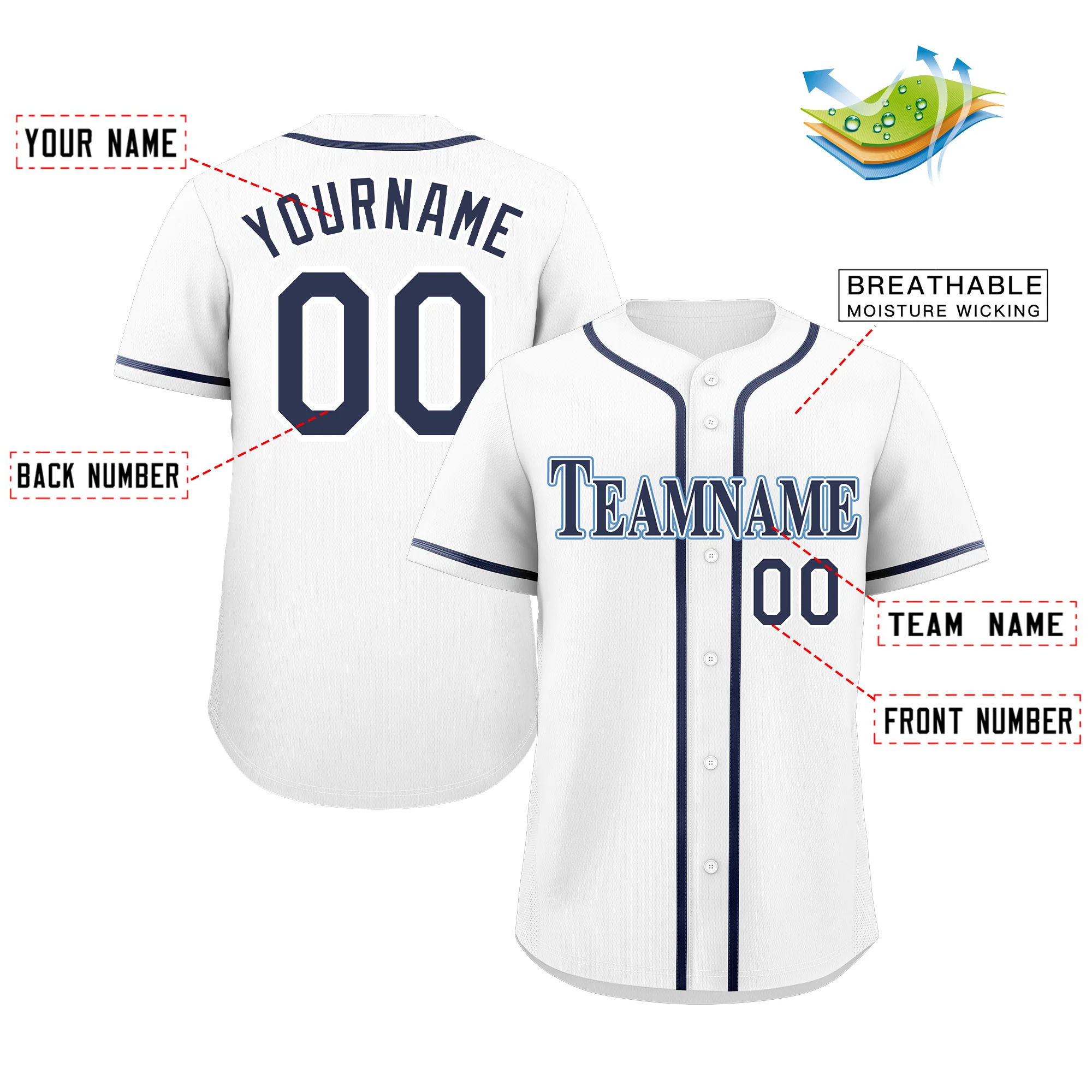 Custom White Navy-Powder Blue Classic Style Authentic Baseball Jersey - Image 2