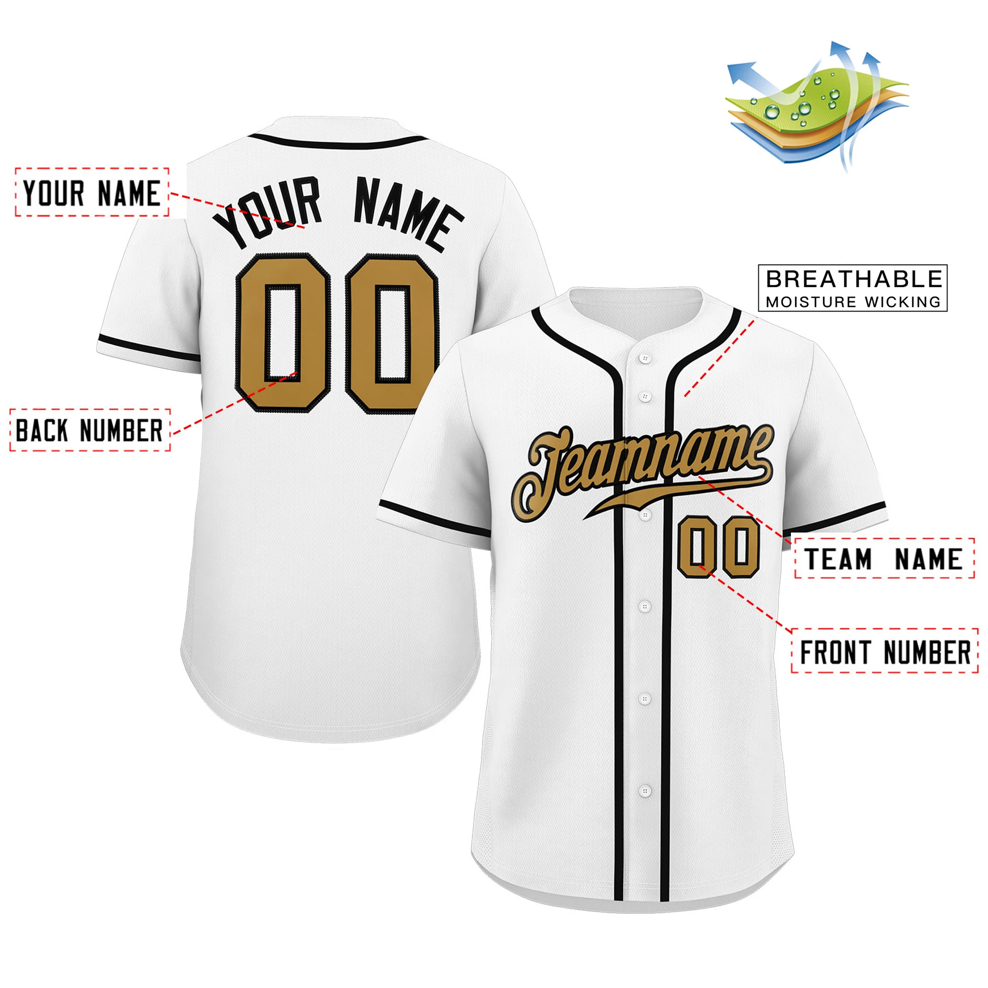 Custom White Old Gold-Black Classic Style Authentic Baseball Jersey - Image 2