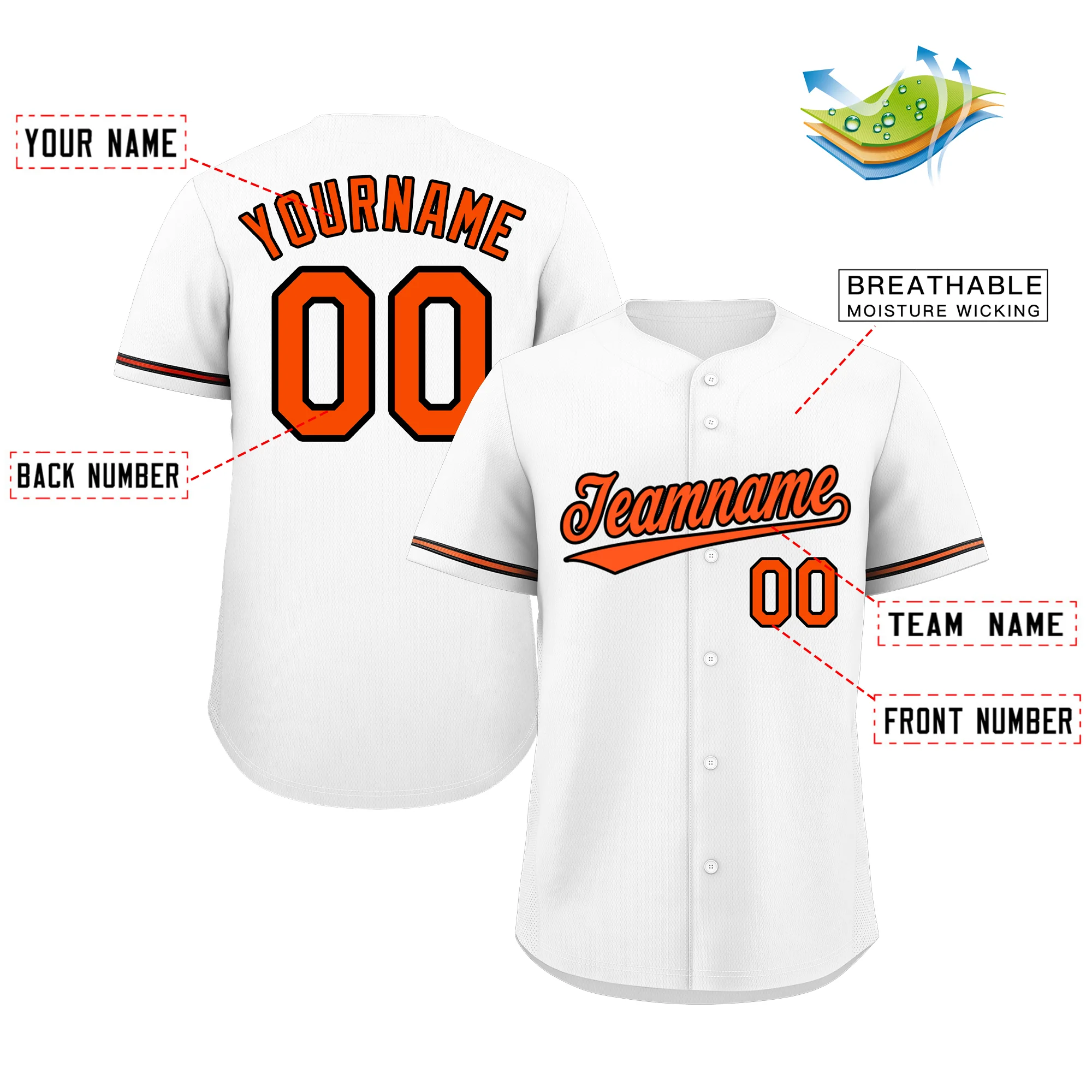 Custom White Orange-Black Classic Style Authentic Baseball Jersey - Image 2