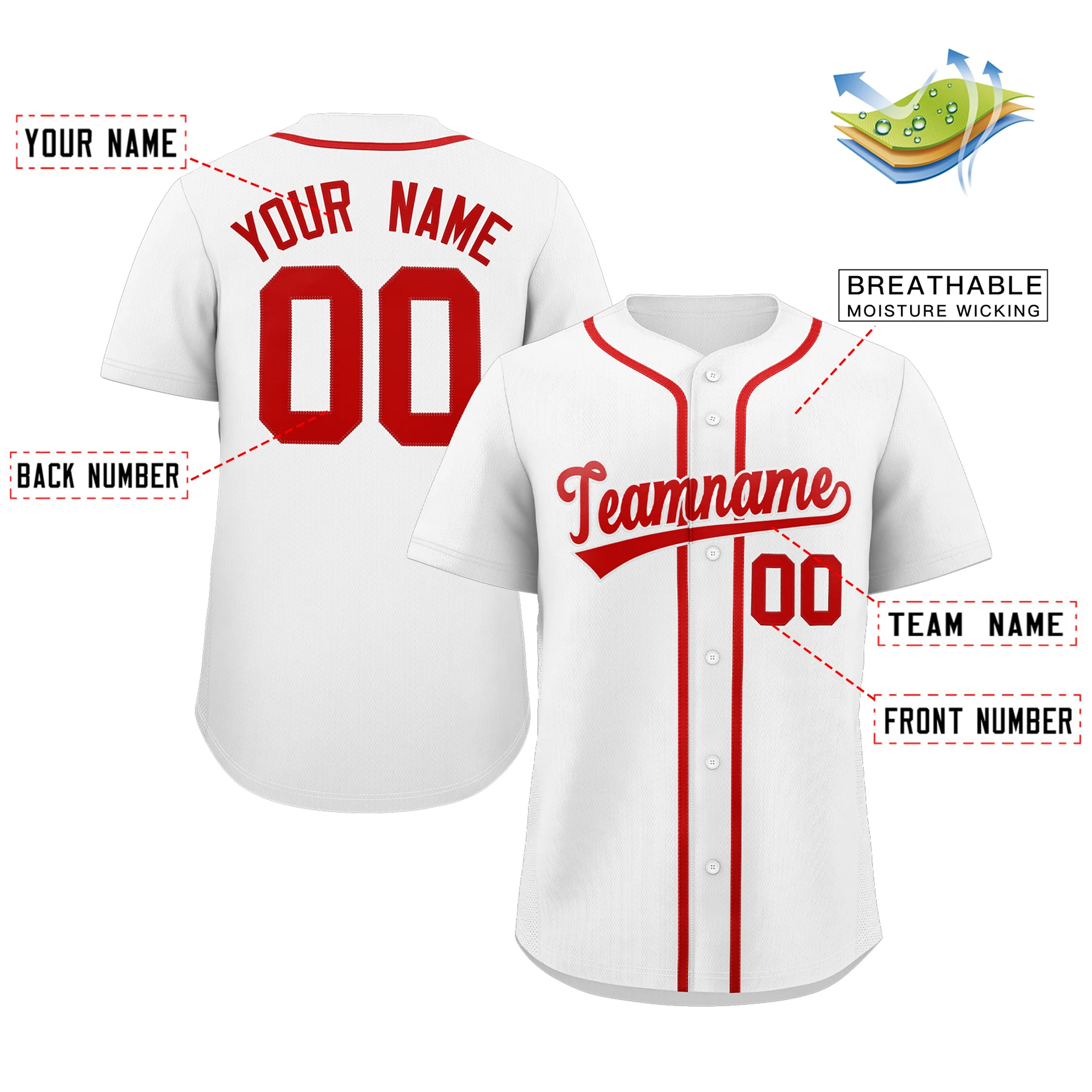 Custom White Red Solider Classic Style Authentic Baseball Jersey - Image 2