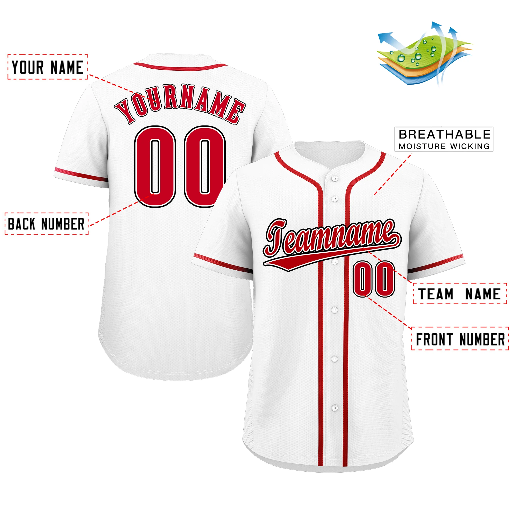 Custom White Red-Black Classic Style Authentic Baseball Jersey - Image 2
