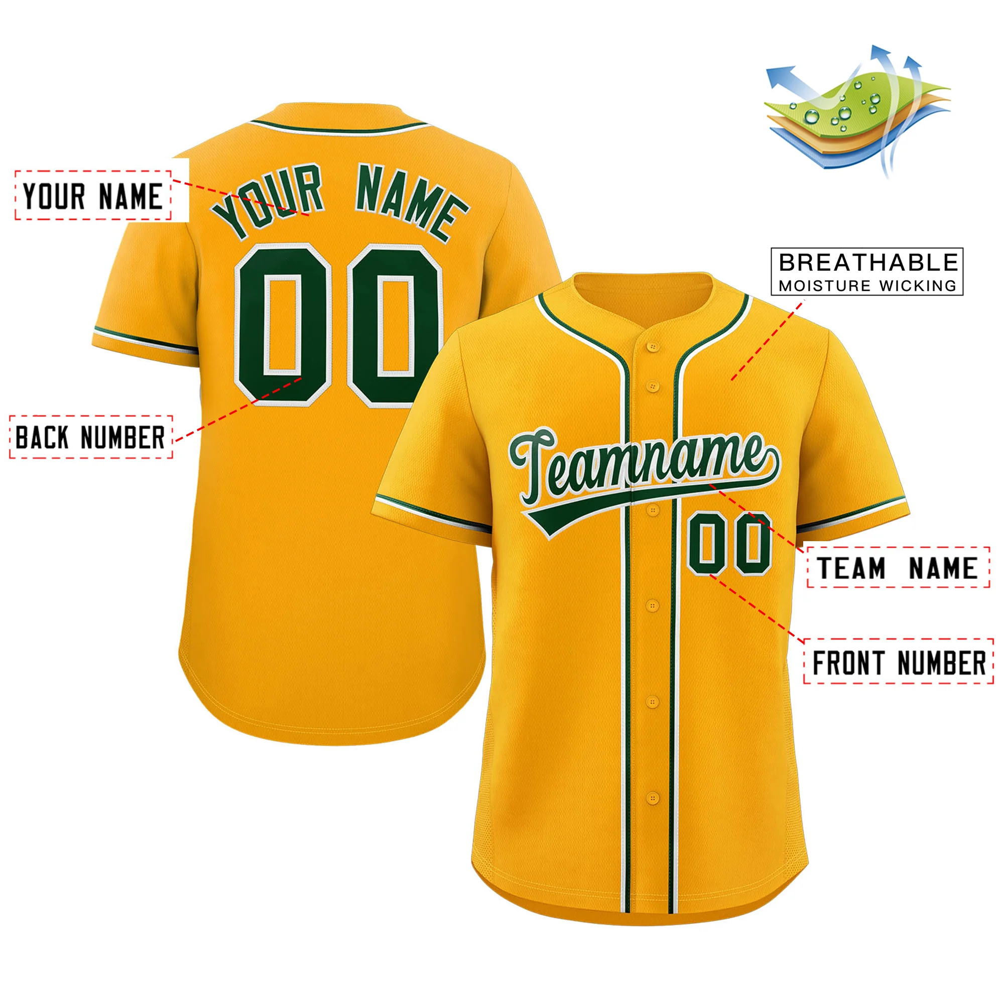 Custom Yellow Green-White Classic Style Authentic Baseball Jersey - Image 2