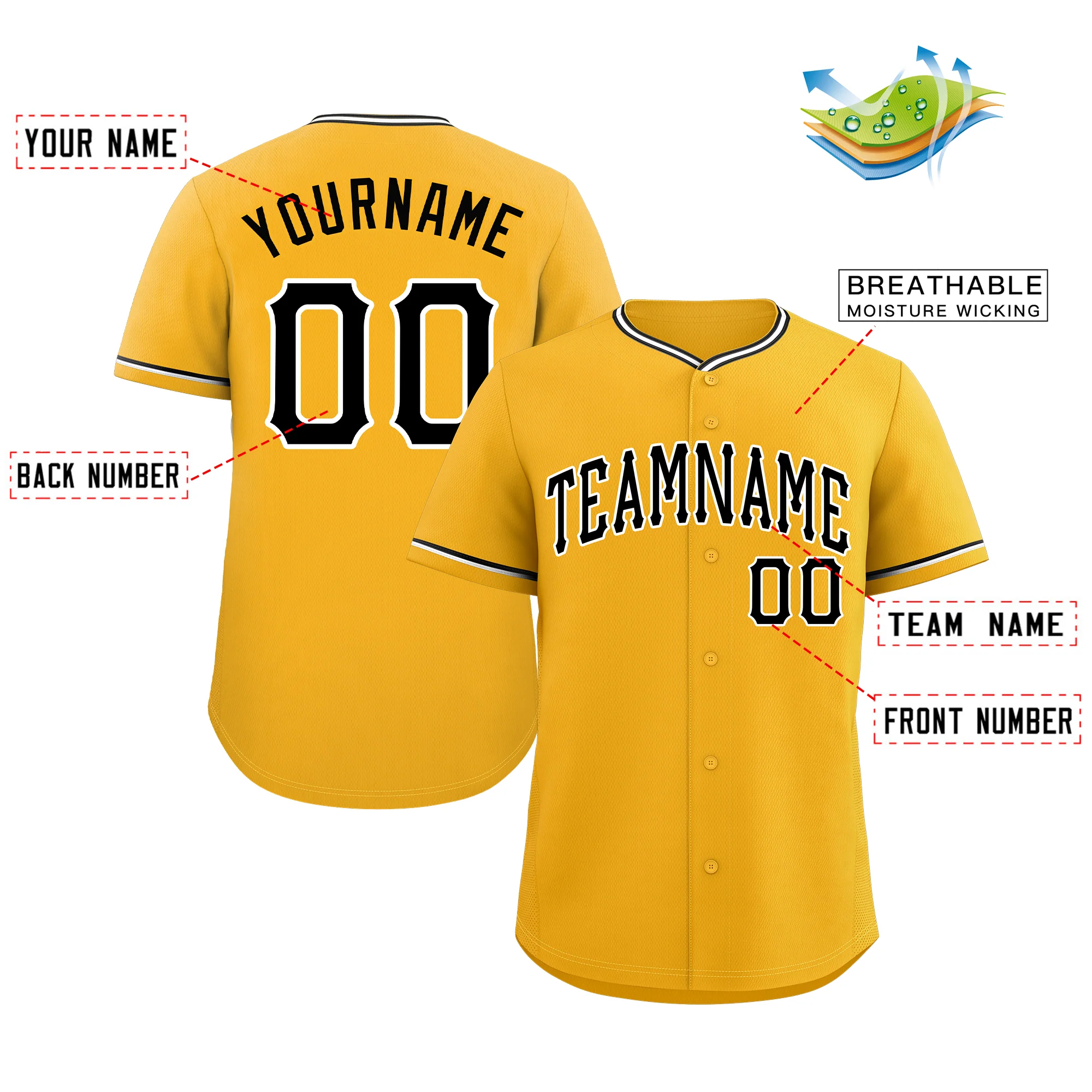 Custom Gold Black-White Classic Style Authentic Baseball Jersey - Image 2