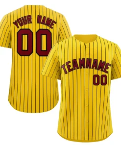 Custom Gold Crimson-Black Stripe Fashion Authentic Baseball Jersey