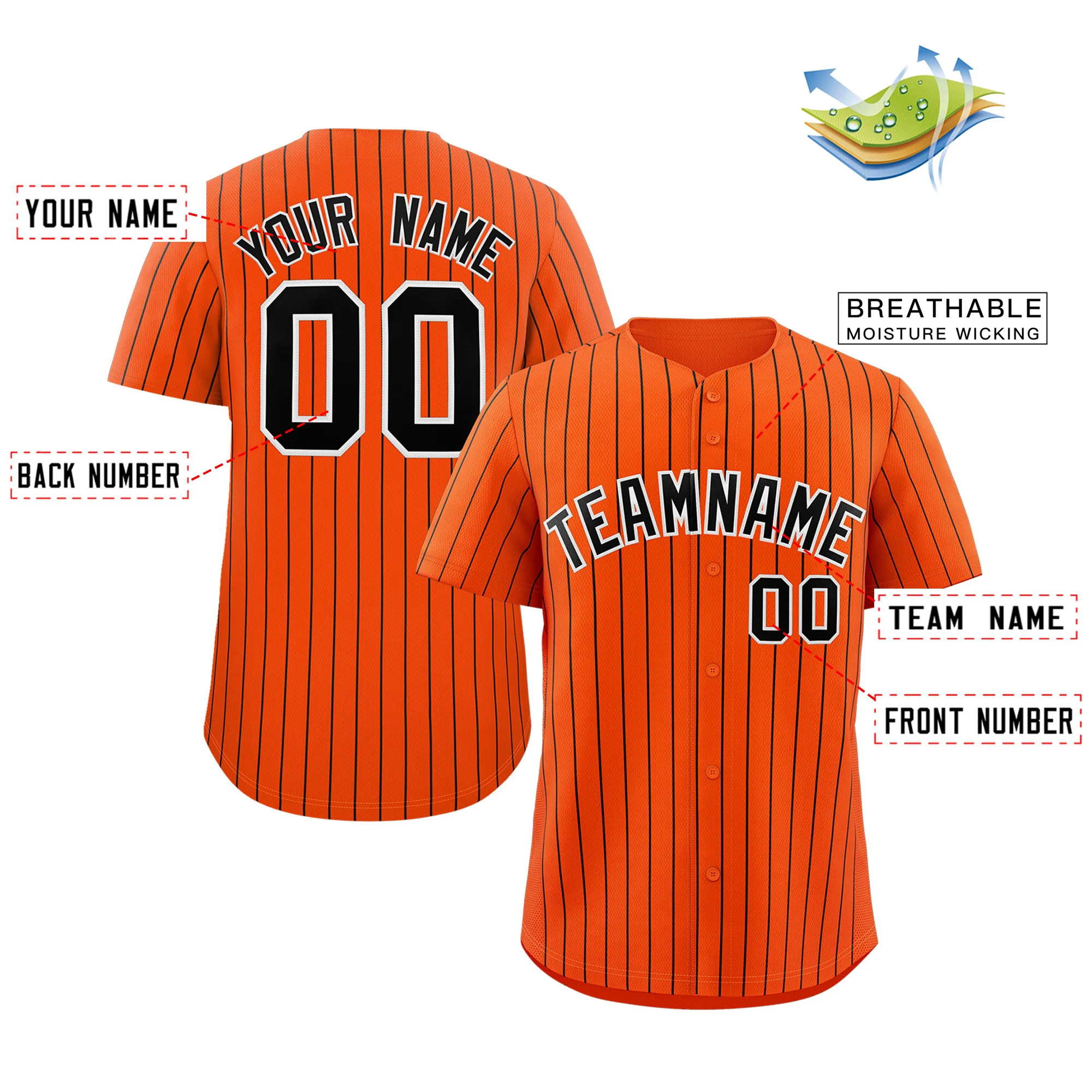 Custom Orange Black-White Stripe Fashion Authentic Baseball Jersey - Image 3
