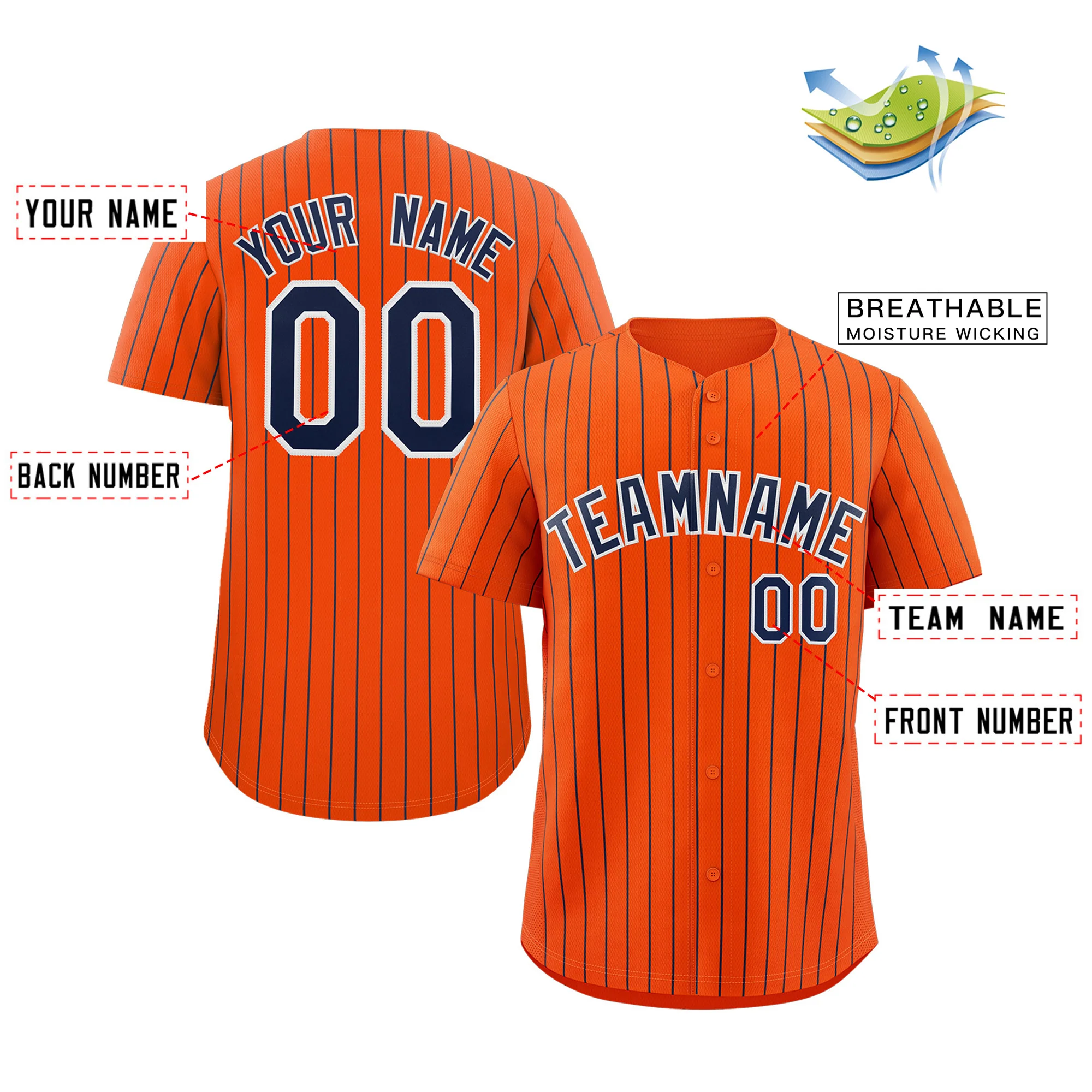 Custom Orange Navy-White Stripe Fashion Authentic Baseball Jersey - Image 3