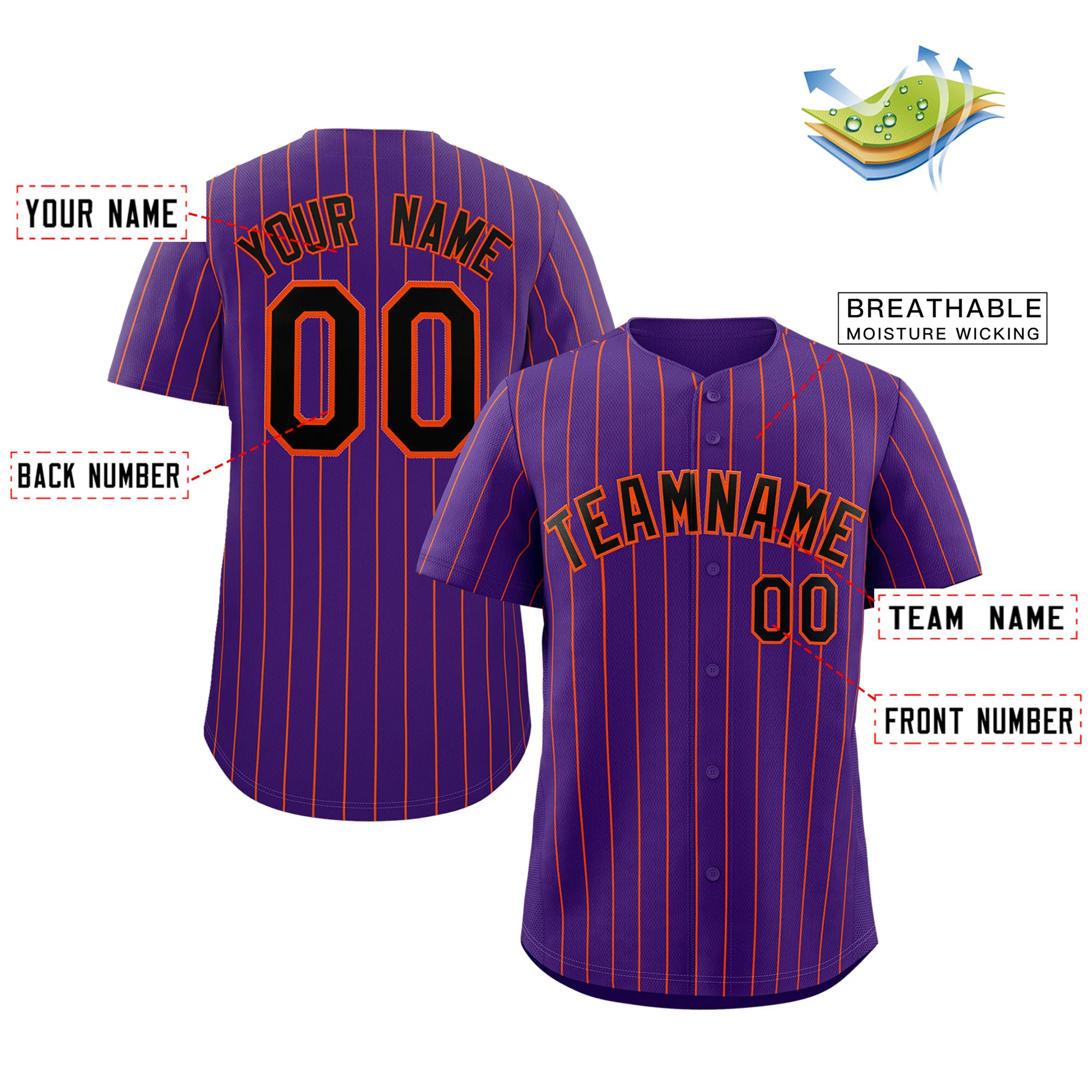 Custom Purple Black-Orange Stripe Fashion Authentic Baseball Jersey - Image 2
