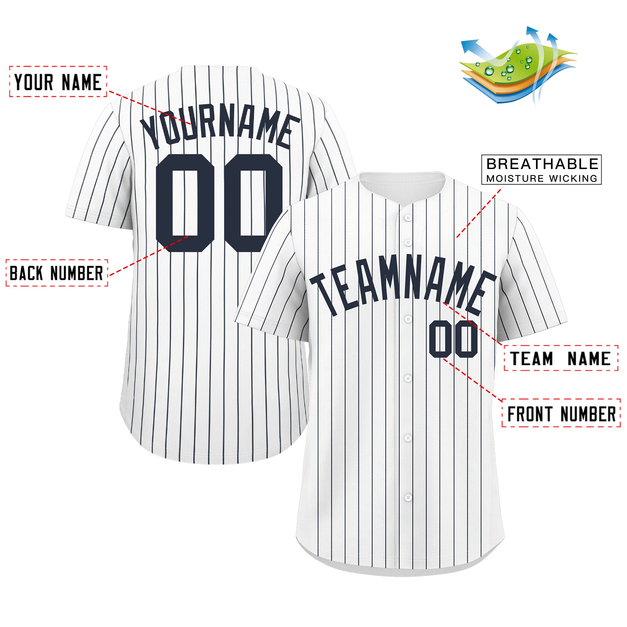 Custom White Navy Stripe Fashion Authentic Baseball Jersey - Image 2