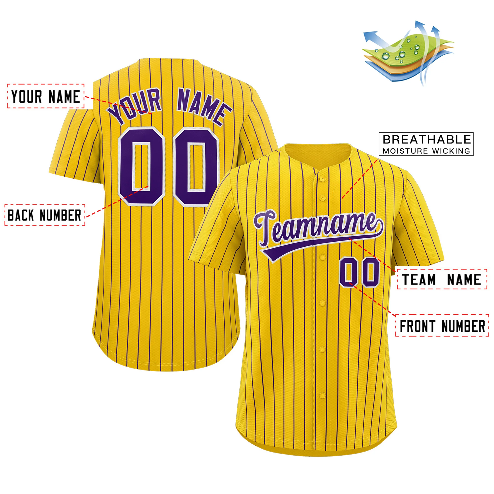 Custom Yellow Purple-White Stripe Fashion Authentic Baseball Jersey - Image 2