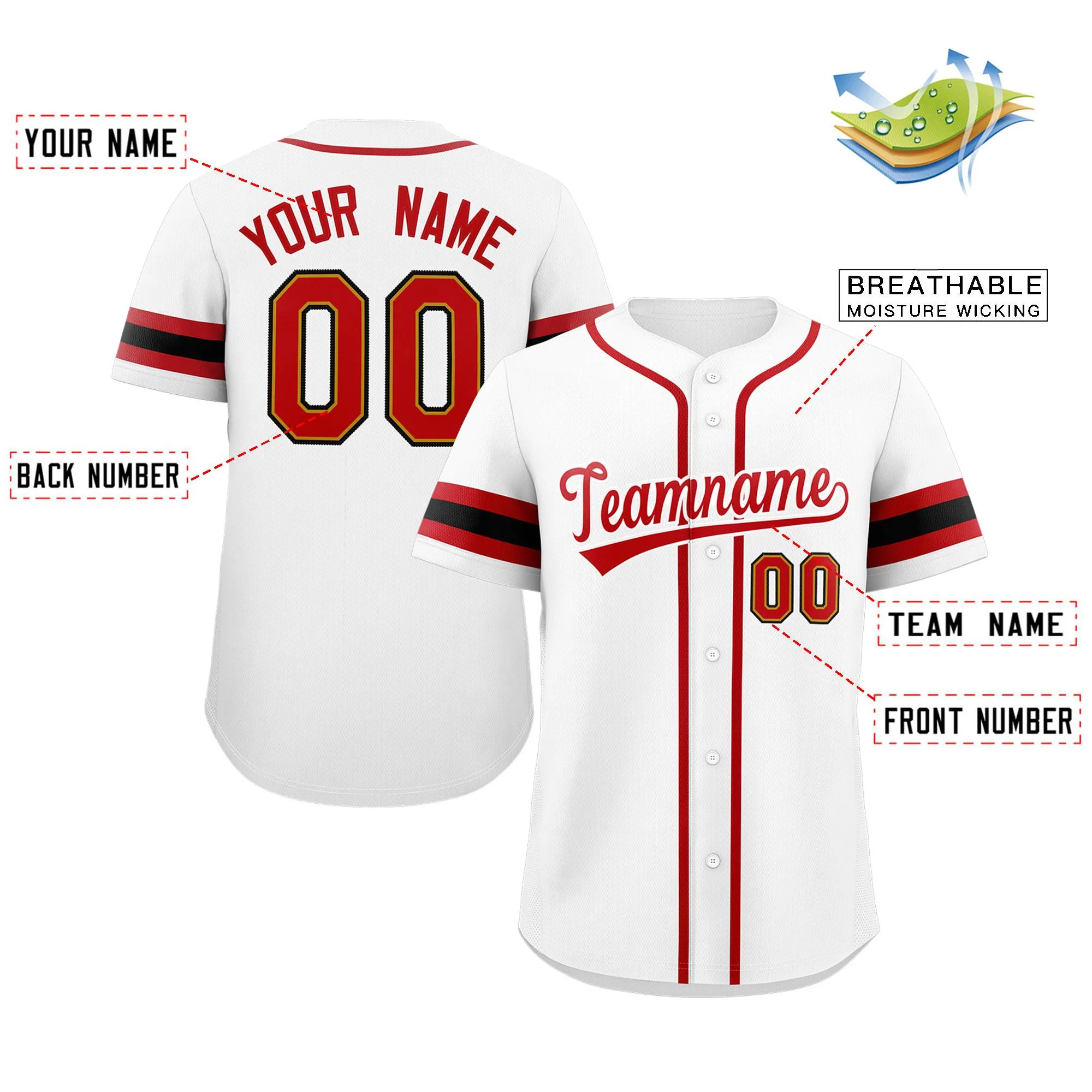 Custom White Red Classic Style Authentic Baseball Jersey - Image 2