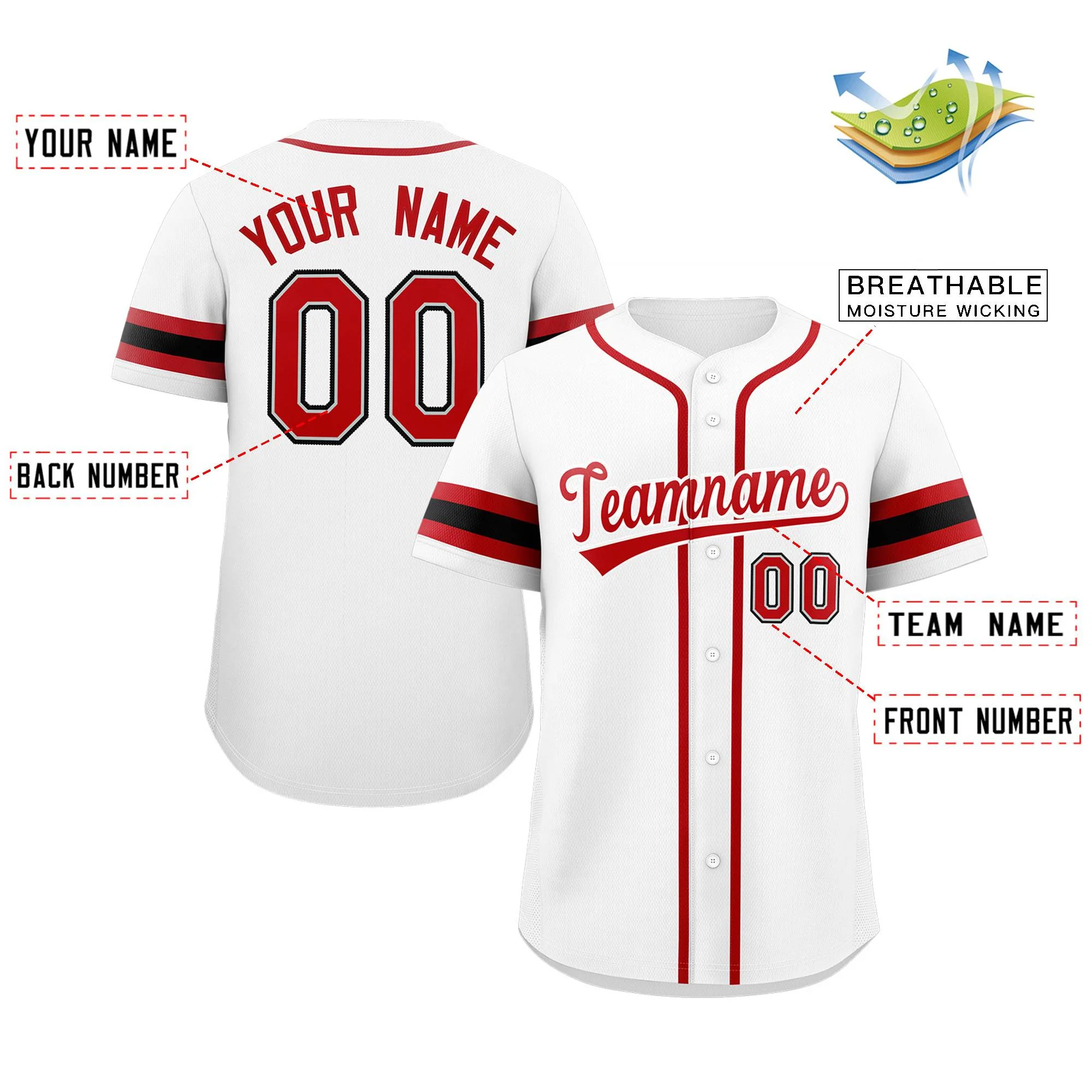 Custom White Red-White Classic Style Authentic Baseball Jersey - Image 2