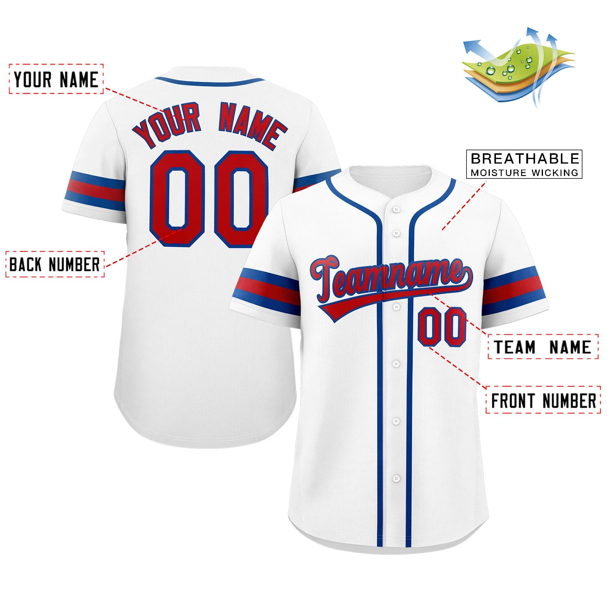 Custom White Red-Royal Classic Style Authentic Baseball Jersey - Image 2