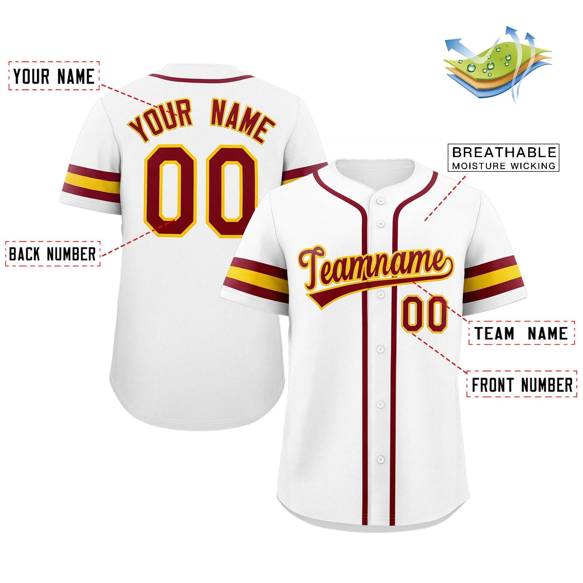 Custom White Red-Yellow Classic Style Authentic Baseball Jersey - Image 2