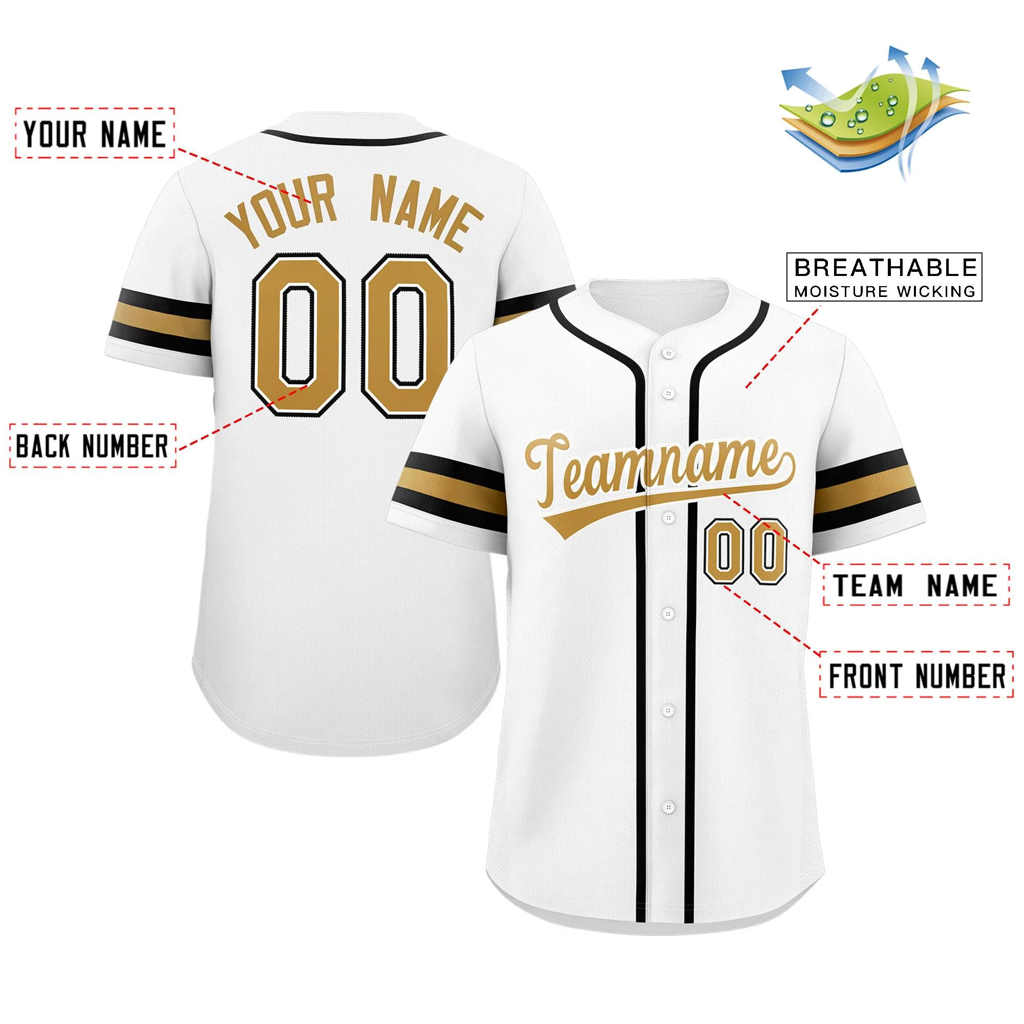 Custom White Gold-White Classic Style Authentic Baseball Jersey - Image 2