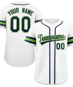 Custom White Navy-Green Classic Style Authentic Baseball Jersey