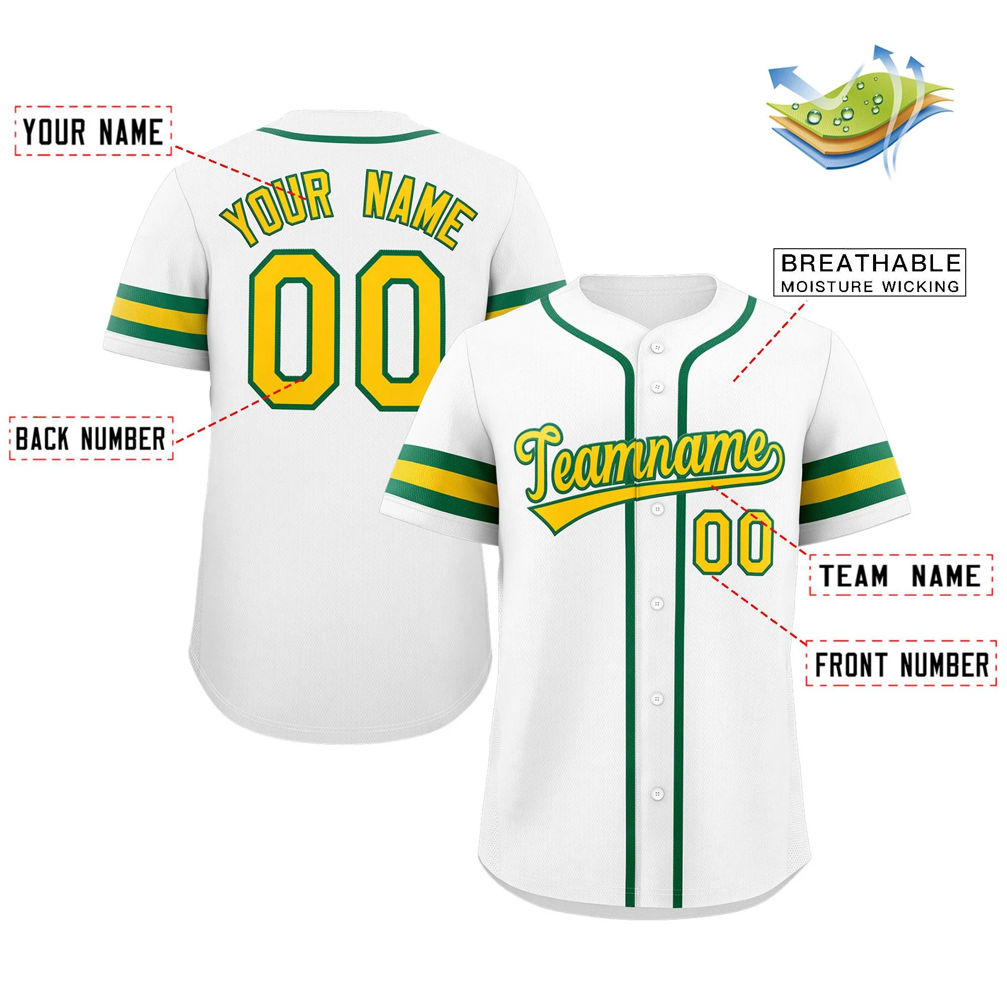Custom White Yellow-Green Classic Style Authentic Baseball Jersey - Image 2