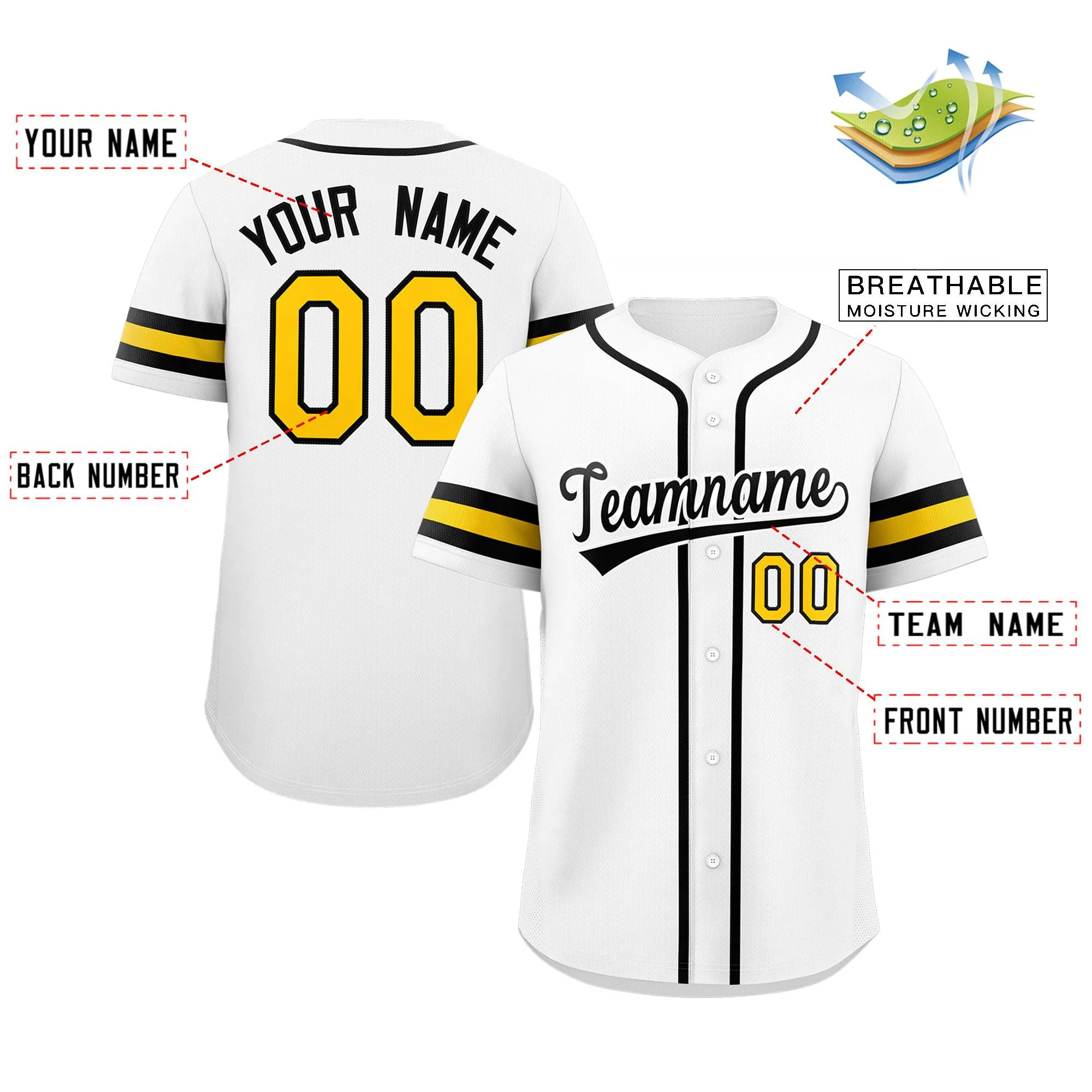 Custom White Yellow-Black Classic Style Authentic Baseball Jersey - Image 2