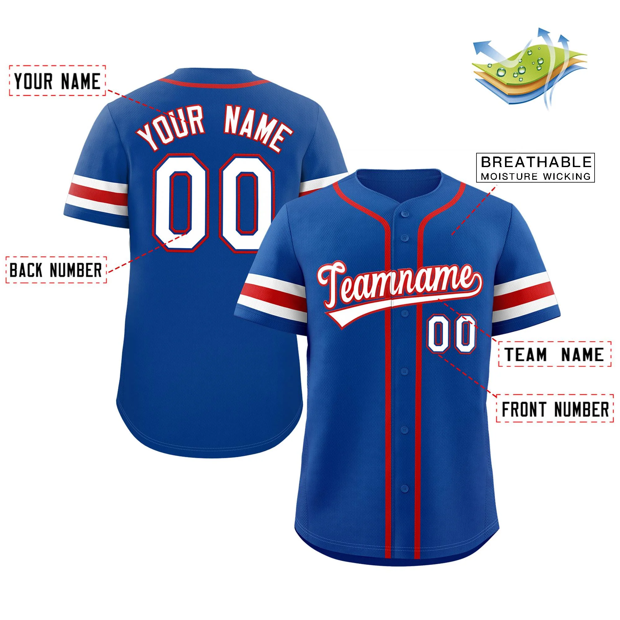 Custom Royal White-Red Classic Style Authentic Baseball Jersey - Image 2
