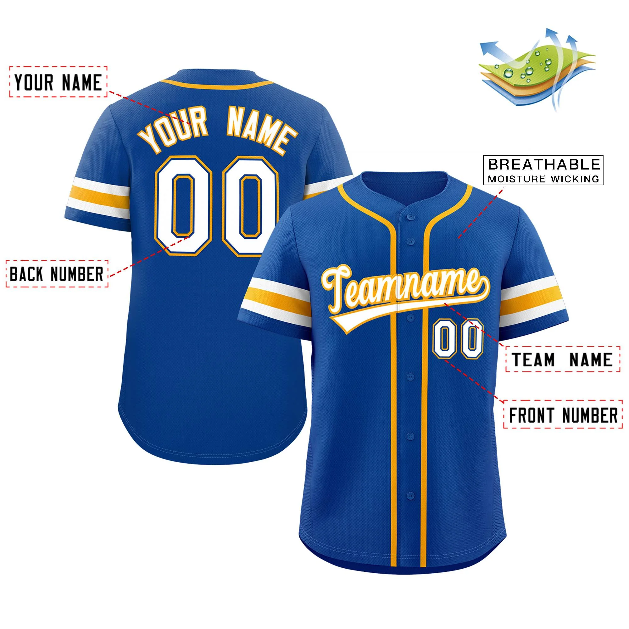 Custom Royal White-Yellow Classic Style Authentic Baseball Jersey - Image 2