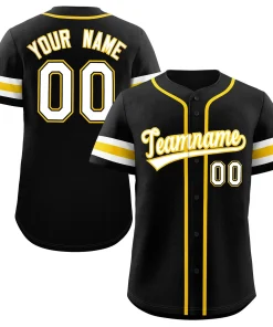 Custom Black White-Yellow Classic Style Authentic Baseball Jersey