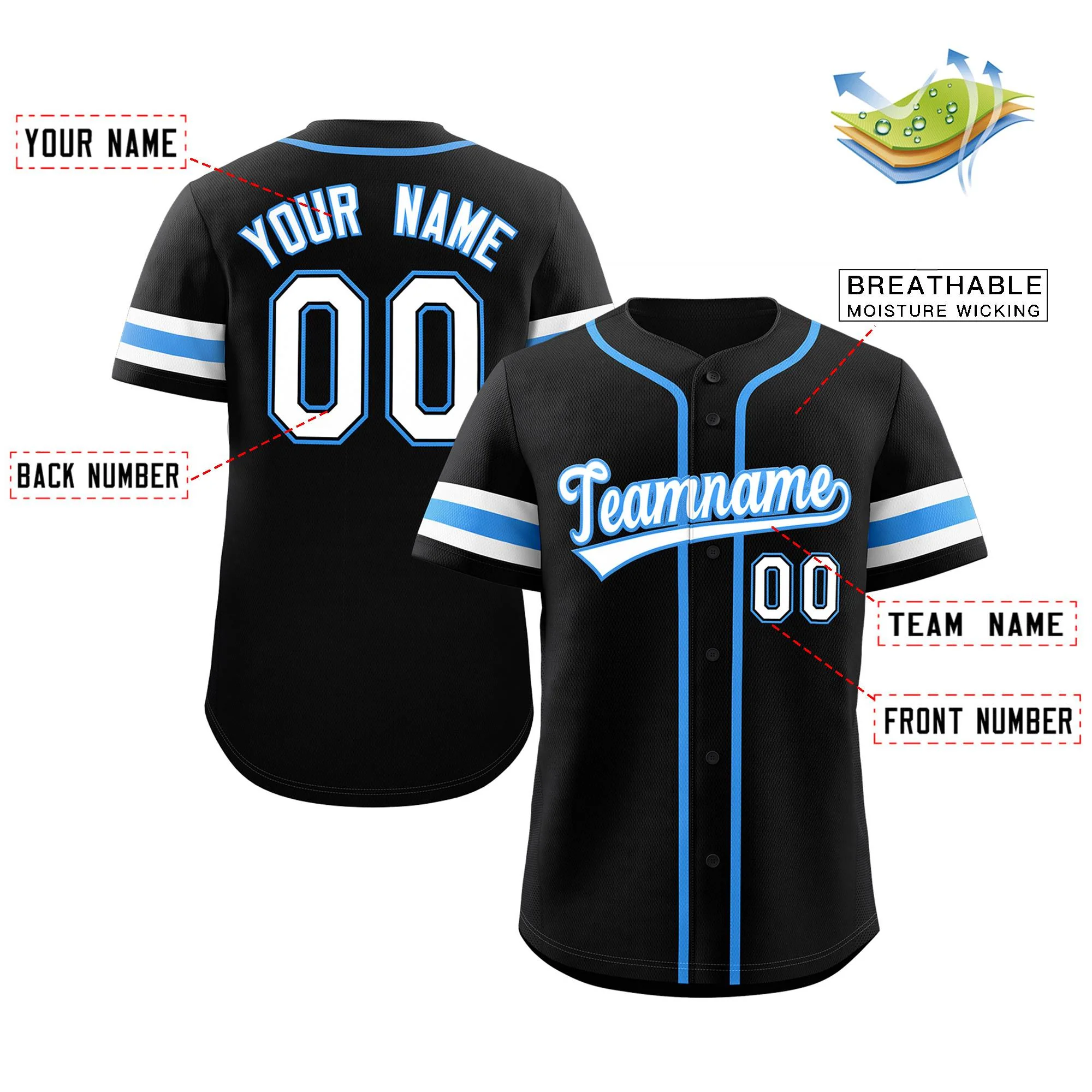 Custom White-Powder Blue Classic Style Authentic Baseball Jersey - Image 2