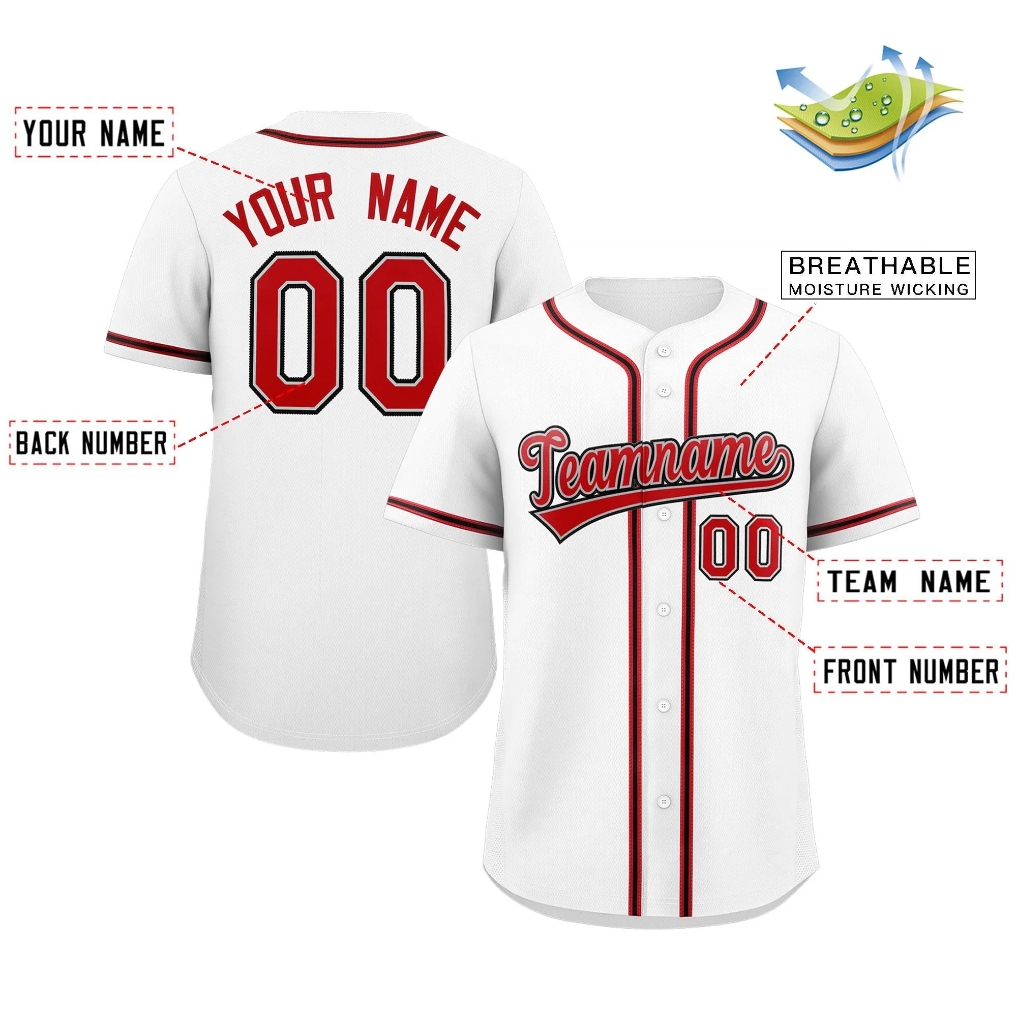 Custom White Red-White Classic Style Authentic Baseball Jersey - Image 2