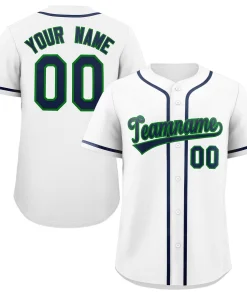 Custom White Navy-Green Classic Style Authentic Baseball Jersey