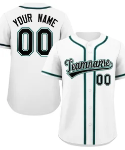 Custom White Black-Green Classic Style Authentic Baseball Jersey