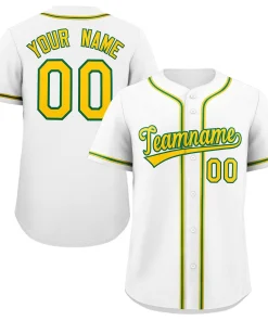 Custom White Yellow-Green Classic Style Authentic Baseball Jersey