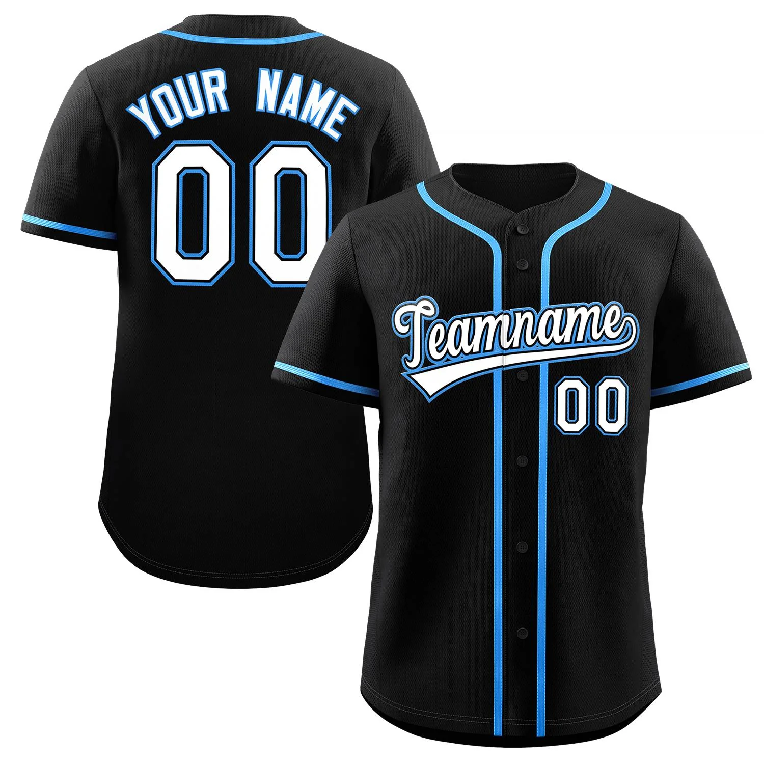 Custom Black White-Powder Blue Classic Style Authentic Baseball Jersey
