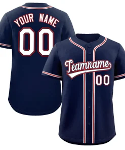 Custom Navy White-Red Classic Style Authentic Baseball Jersey