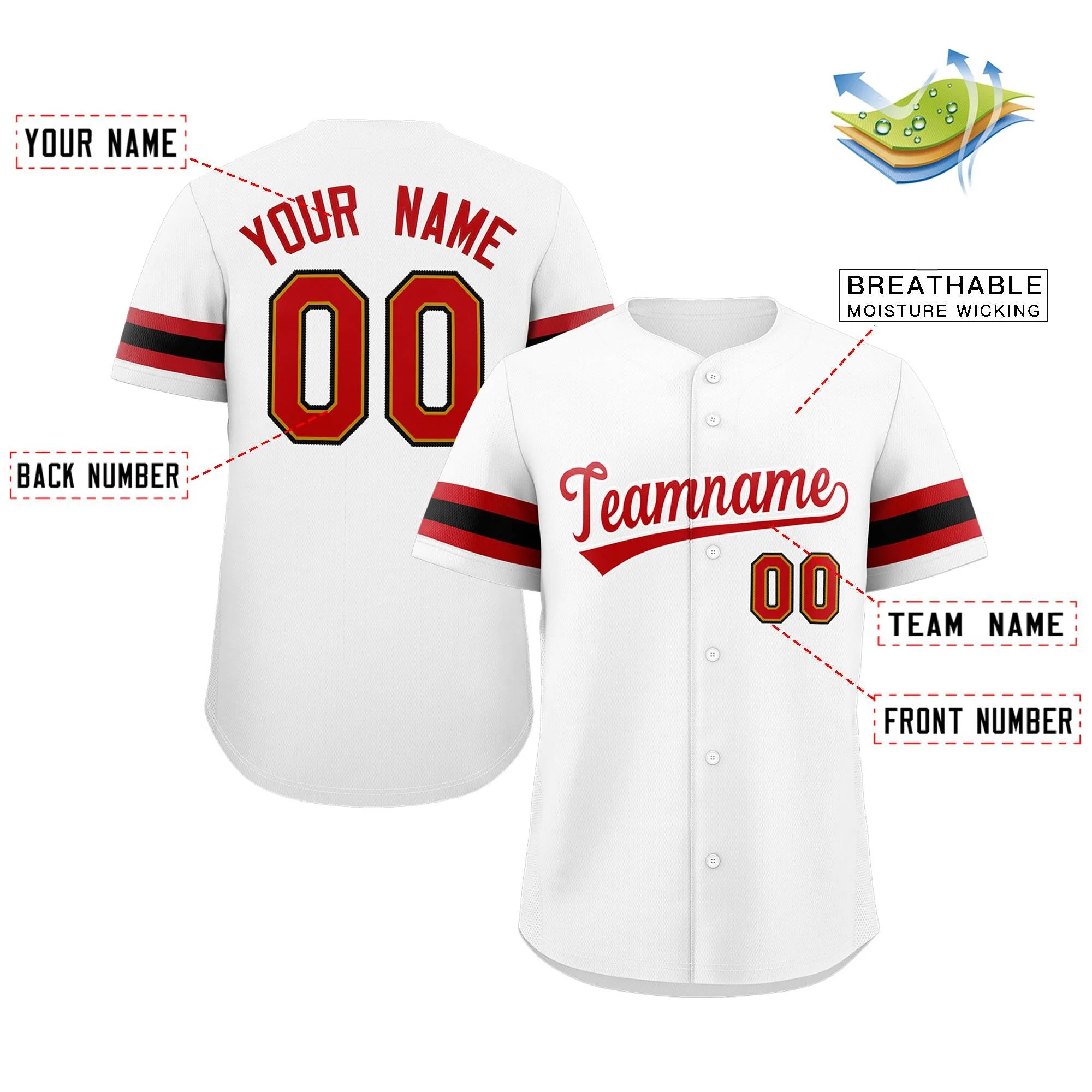 Custom White Red Classic Style Authentic Baseball Jersey - Image 2