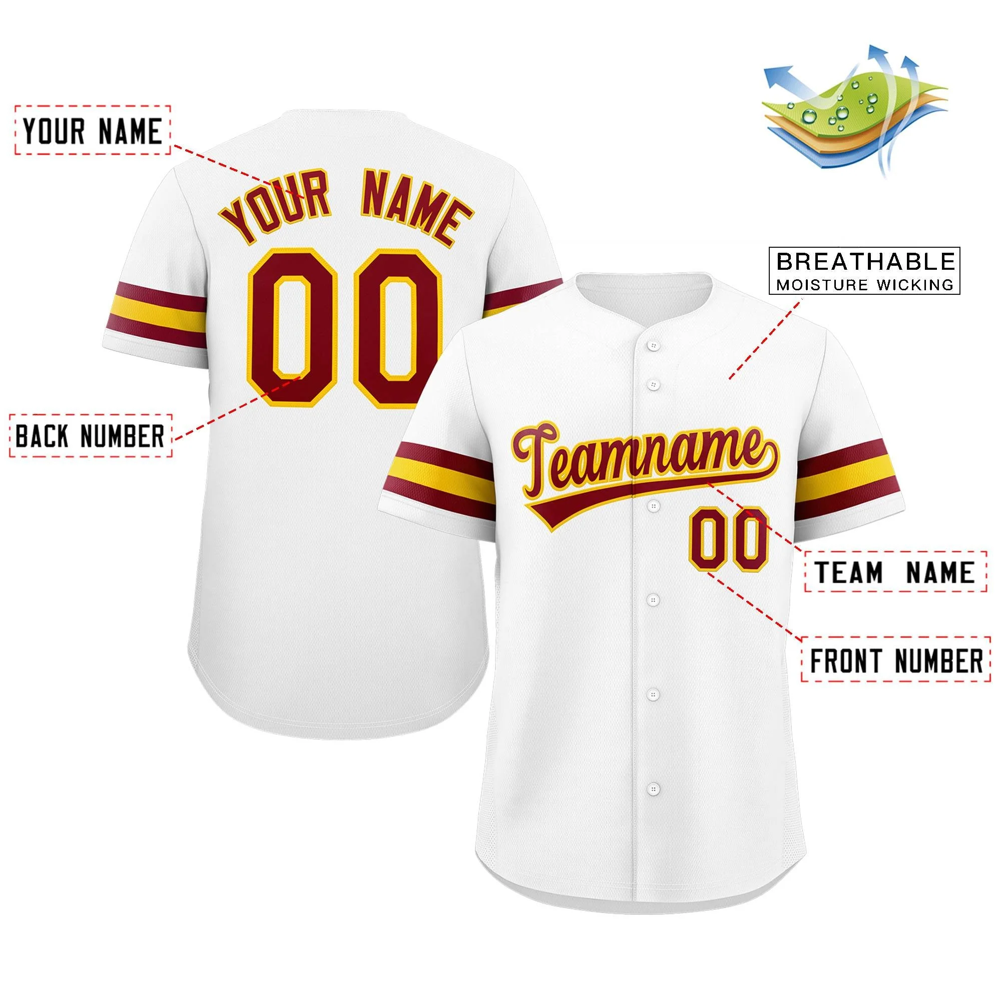 Custom White Red-Yellow Classic Style Authentic Baseball Jersey - Image 2